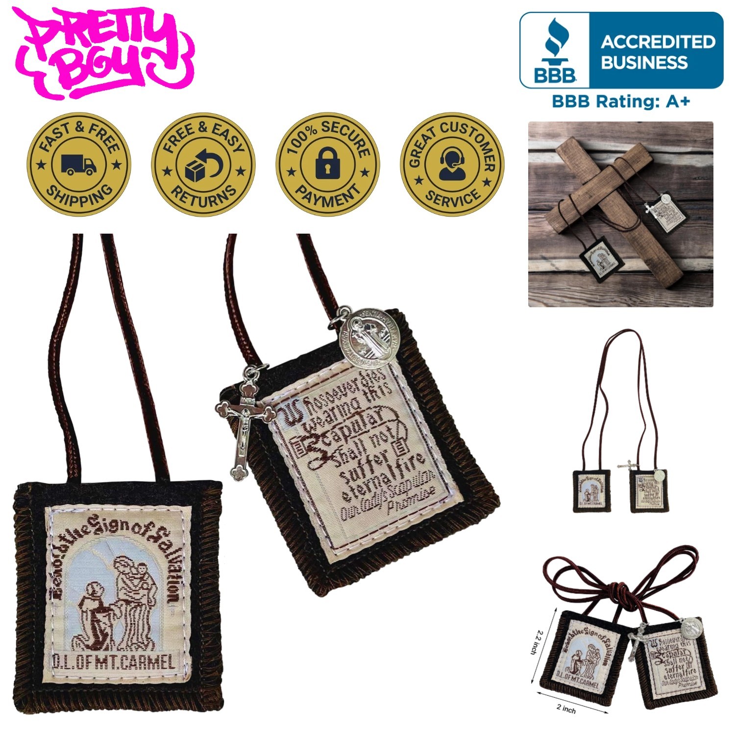 Elegant Brown Wool Scapular with Crucifix - Unique Gift for Faithful Protection