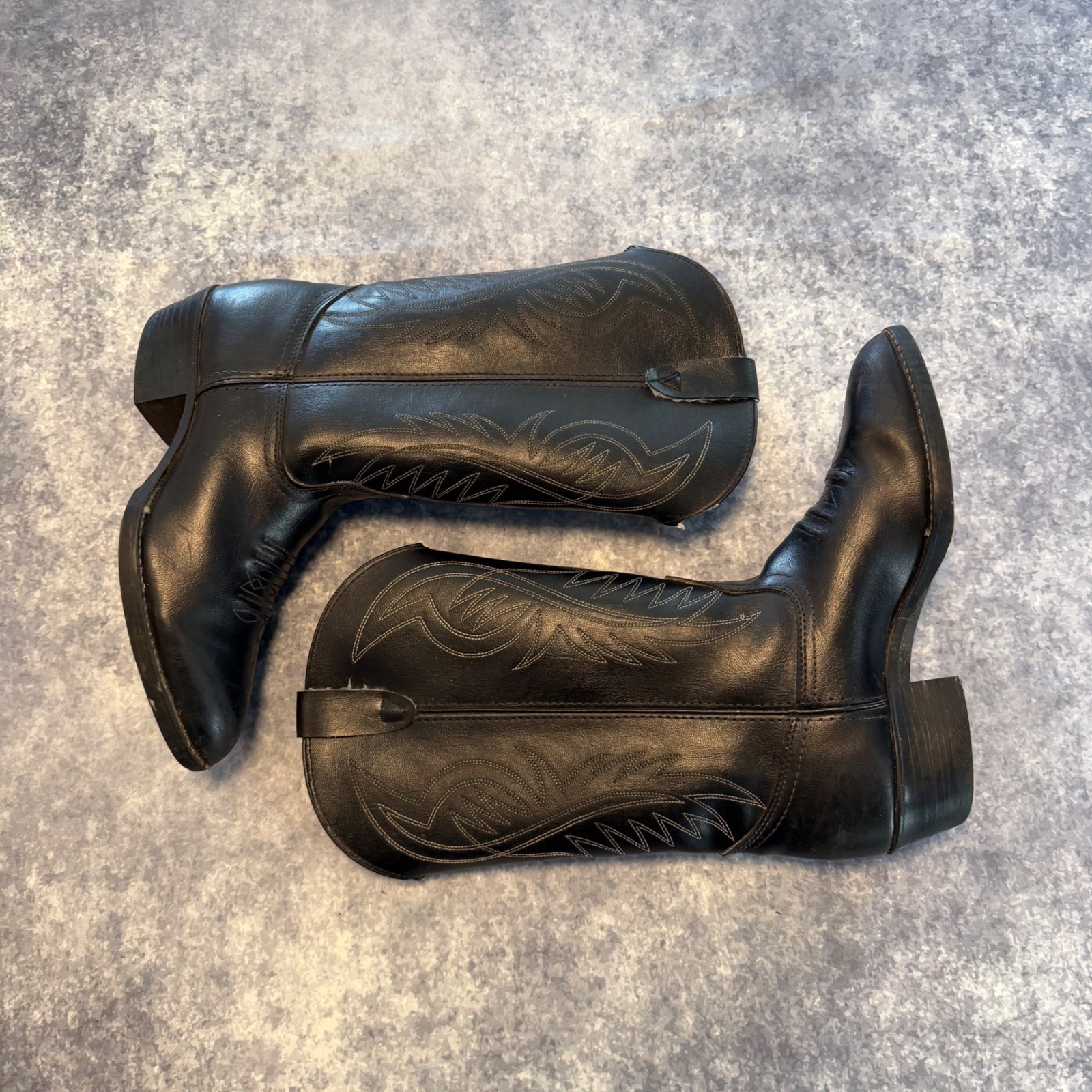 Vintage Bronco Black Leather Western Cowboy Boots Mens Size 10 D Made USA 98067