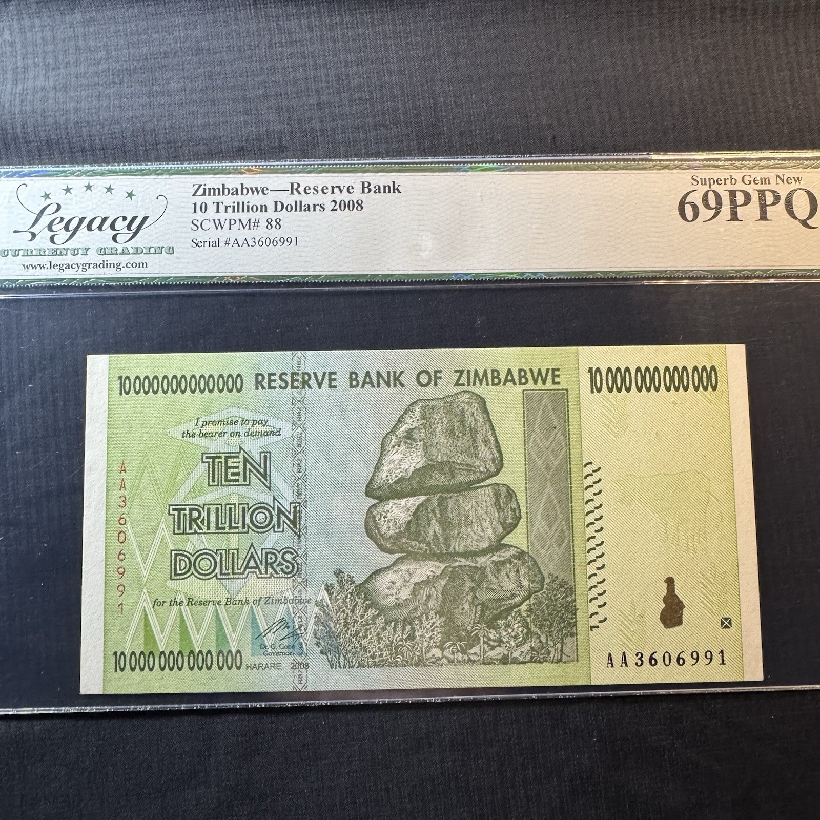 2008 Zimbabwe 10 Trillion Dollars 69 PPQ Superb Gem Hyperinflation Note  P-88