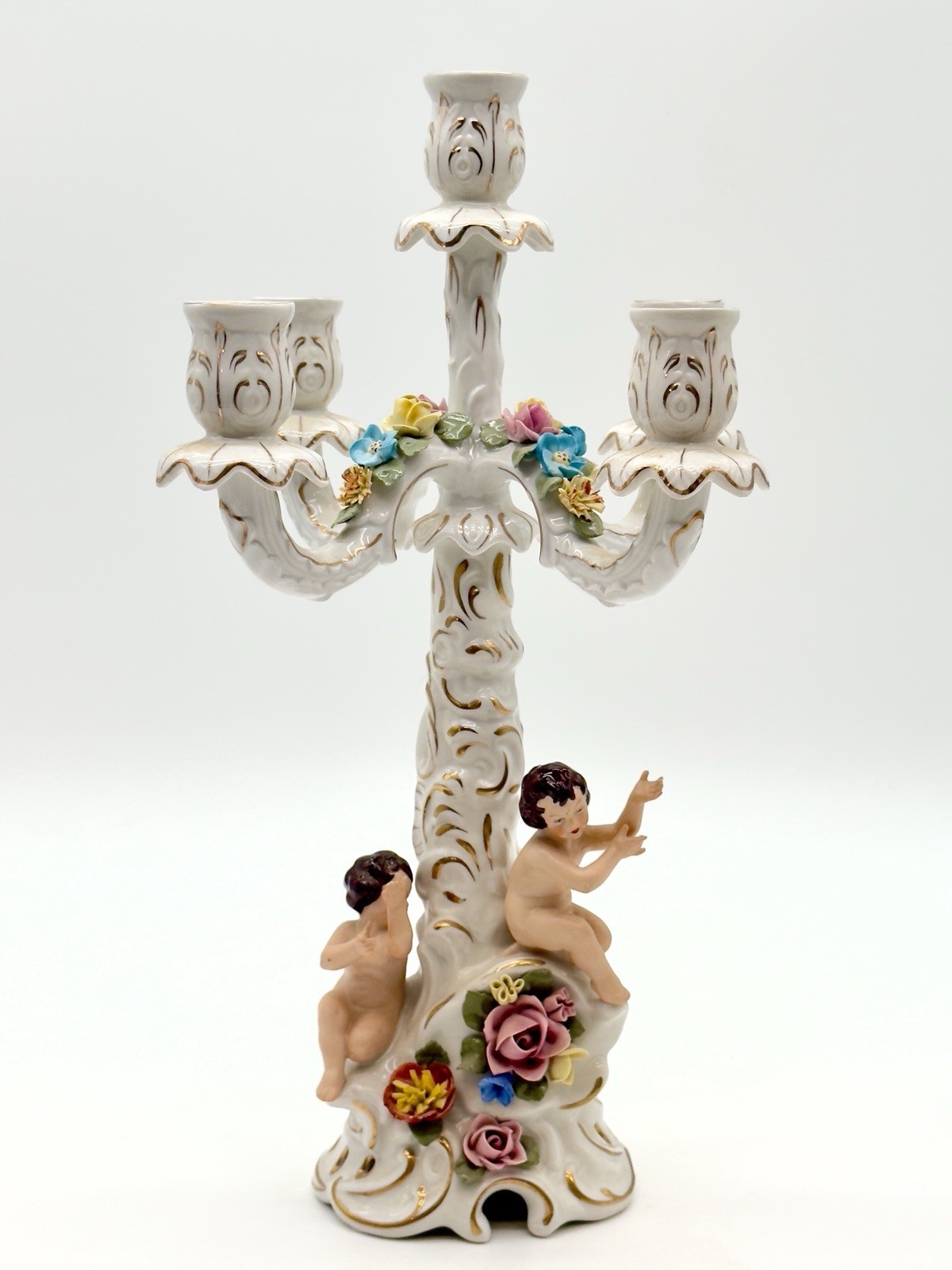 Stunning Vintage Dresden West Germany Fine Porcelain Five Branches Candelabra