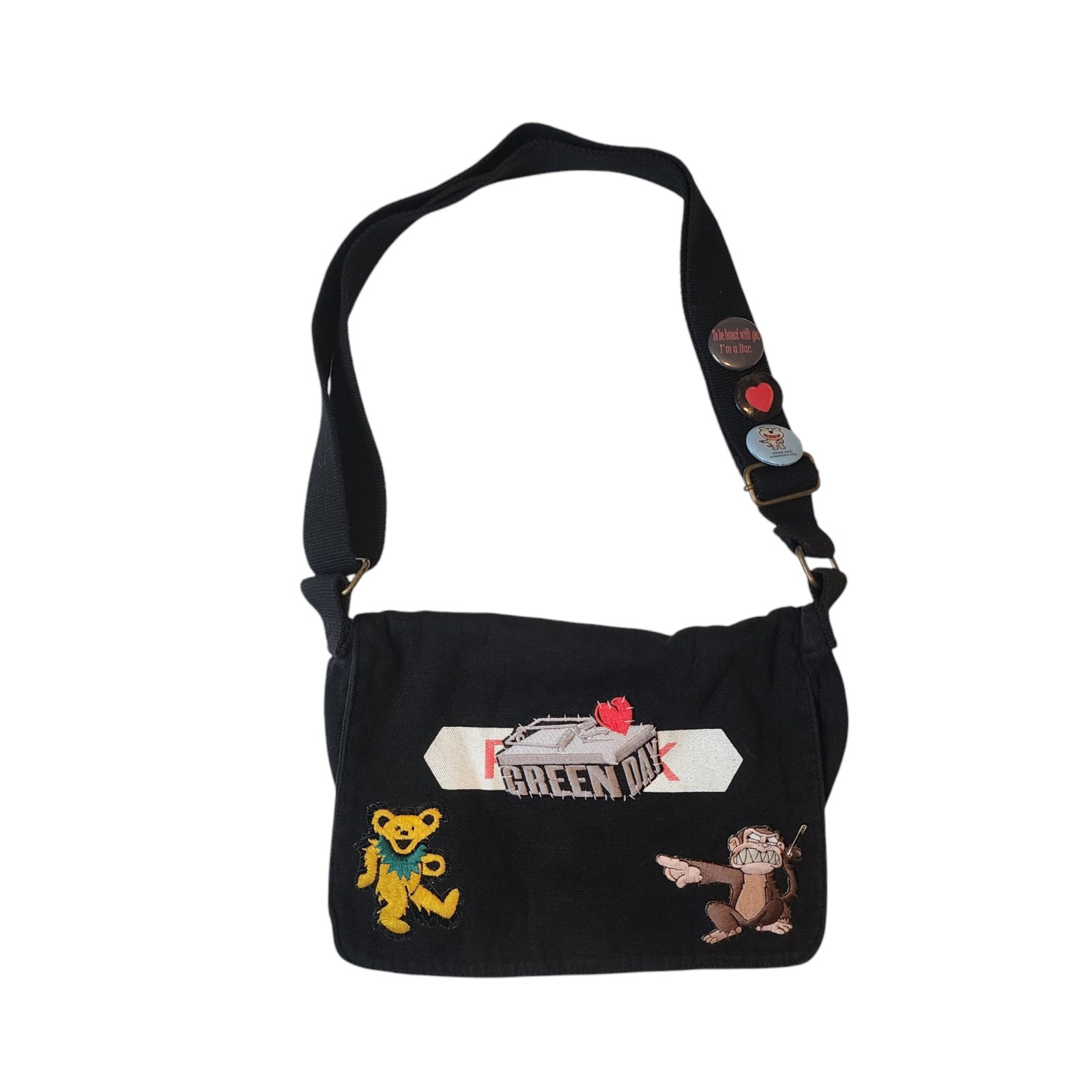 Vintage Claire\'s Custom Homemade Black Purse Shoulder Bag With Patches Buttons