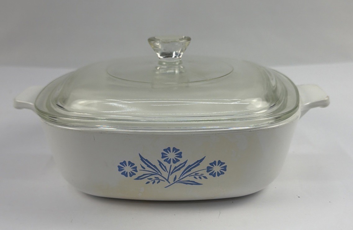 VTG Corning Ware Blue Cornflower 1 Qt Casserole Dish P-1-B Pyroceram Glass Lid