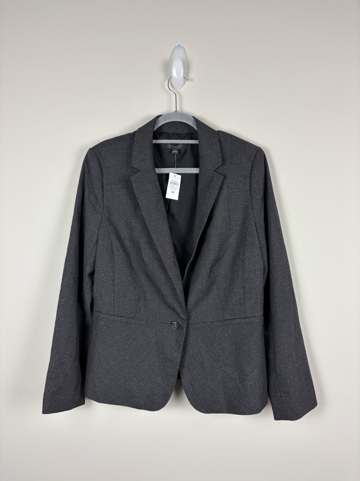 Nwt Ann Taylor Birdseye Blazer Jacket Size 14 Black White Notch Lapel Career