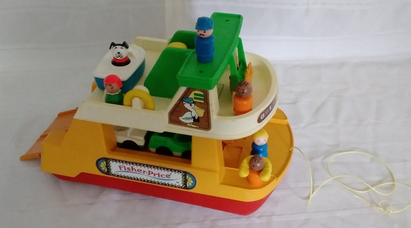 Vintage Fisher Price Little People COMPLETE Ferry Boat #932 With Exras -  FPB005