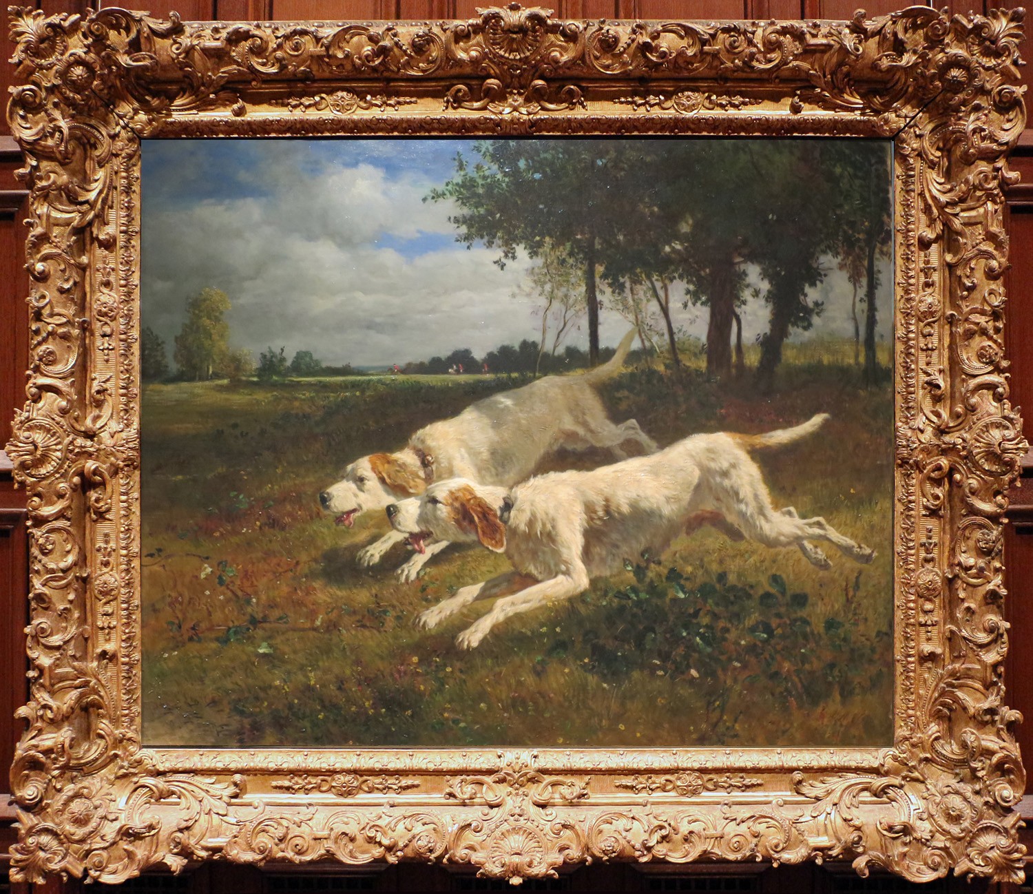 Hand Painted Oil Painting Foxhound Hunting Dogs Landscape Classical Animal Art