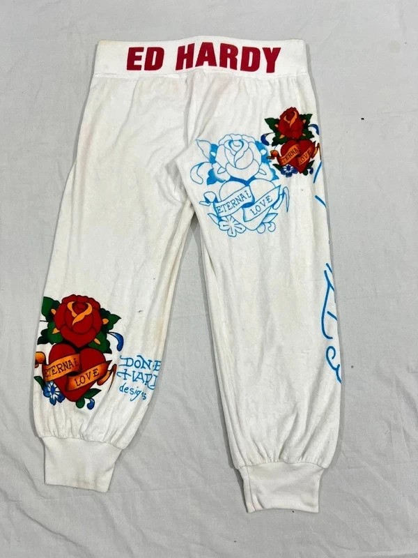 Ed Hardy White Eternal Love Graphic Track Pants (Medium) Ed Hardy White Eternal Love Graphic Track Pants (Medium)
