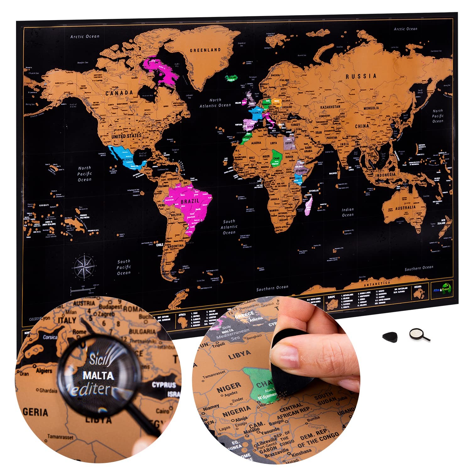 Scratch Off World Map, All US States, Large 28x16.5\