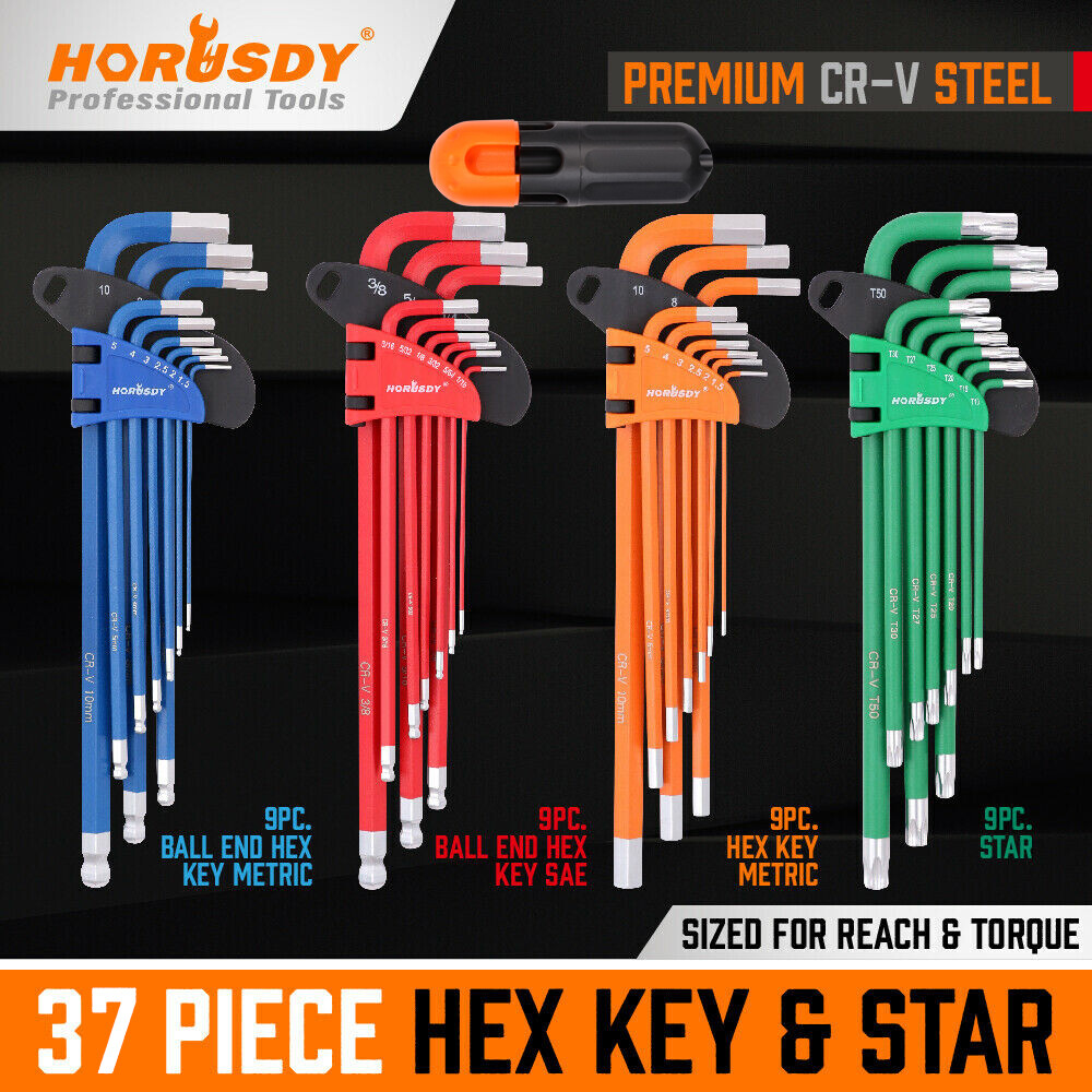 36+1 Piece Hex Key Allen Wrench Set Ball End SAE Metric Star Long Arm Industrial 36+1 Piece Hex Key Allen Wrench Set Ball End SAE Metric Star Long Arm Industrial