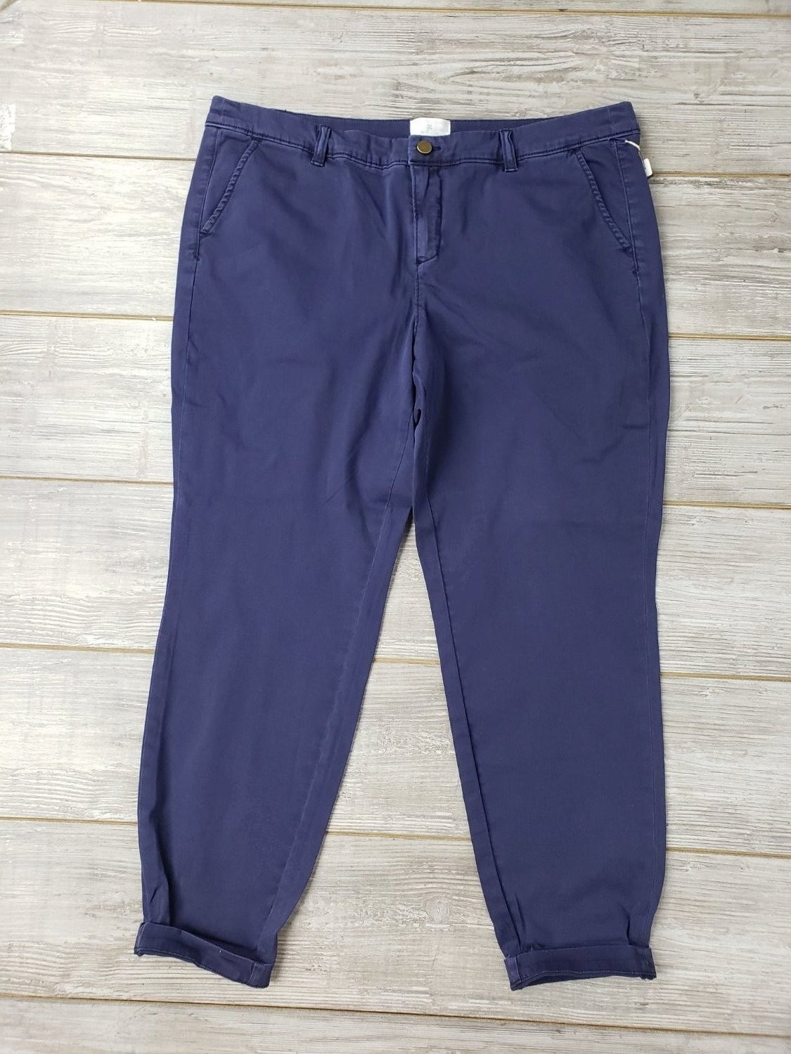 N.O. Nordstrom 16W Navy Chino Pants Cropped Cuffed NWT Flat Front hems