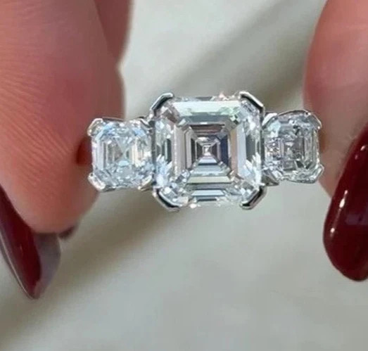 4Ct Asscher Cut Lab Created Diamond Engagement Ring 14k White Gold Plated