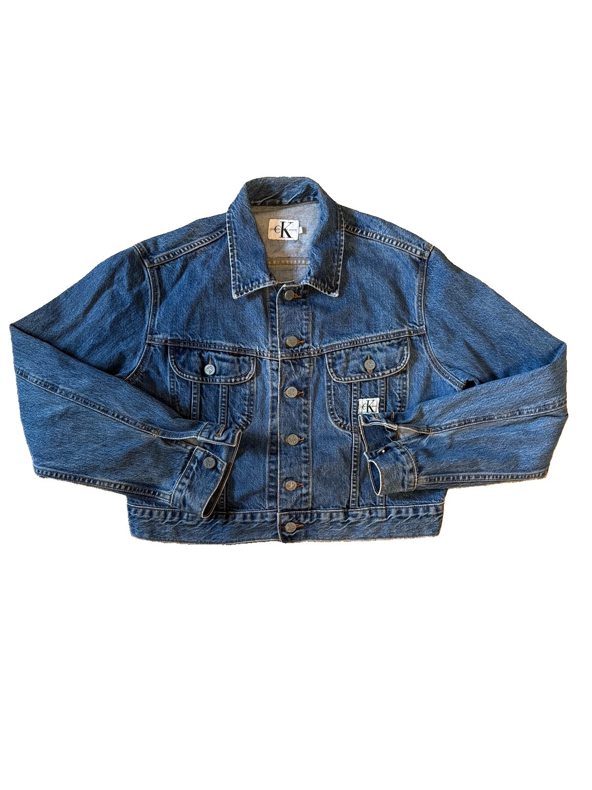 Vintage Calvin Klein Cropped Denim Jean Jacket Womens L Made In USA 1990s Vintage Calvin Klein Cropped Denim Jean Jacket Womens L Made In USA 1990s