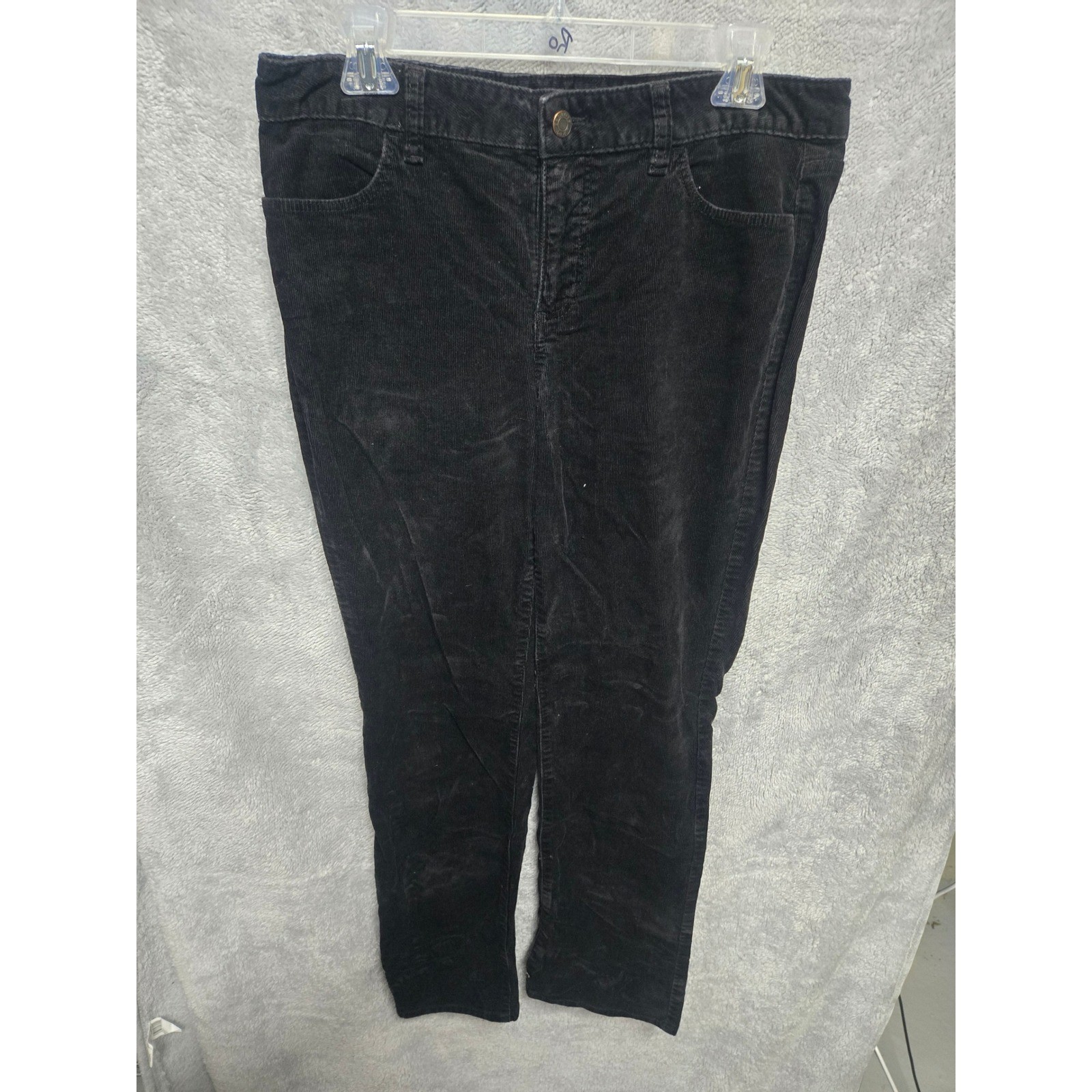 Talbots Petites Black Corduroy Pants Straight Leg Cotton Stretch Size 12P