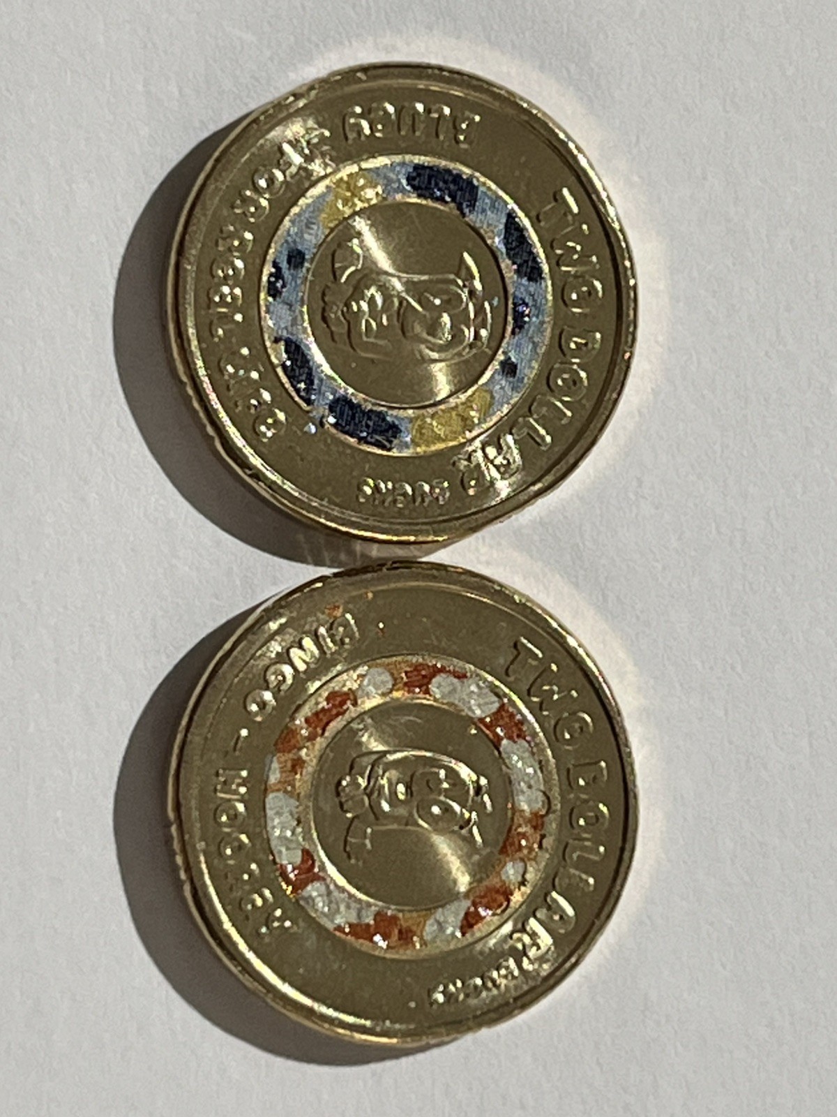 Bluey Bingo Set of 2 Colored Coins Bucks 2026 Two Dollar Blue $2 Dog Australian Bluey Bingo Set of 2 Colored Coins Bucks 2026 Two Dollar Blue $2 Dog Australian