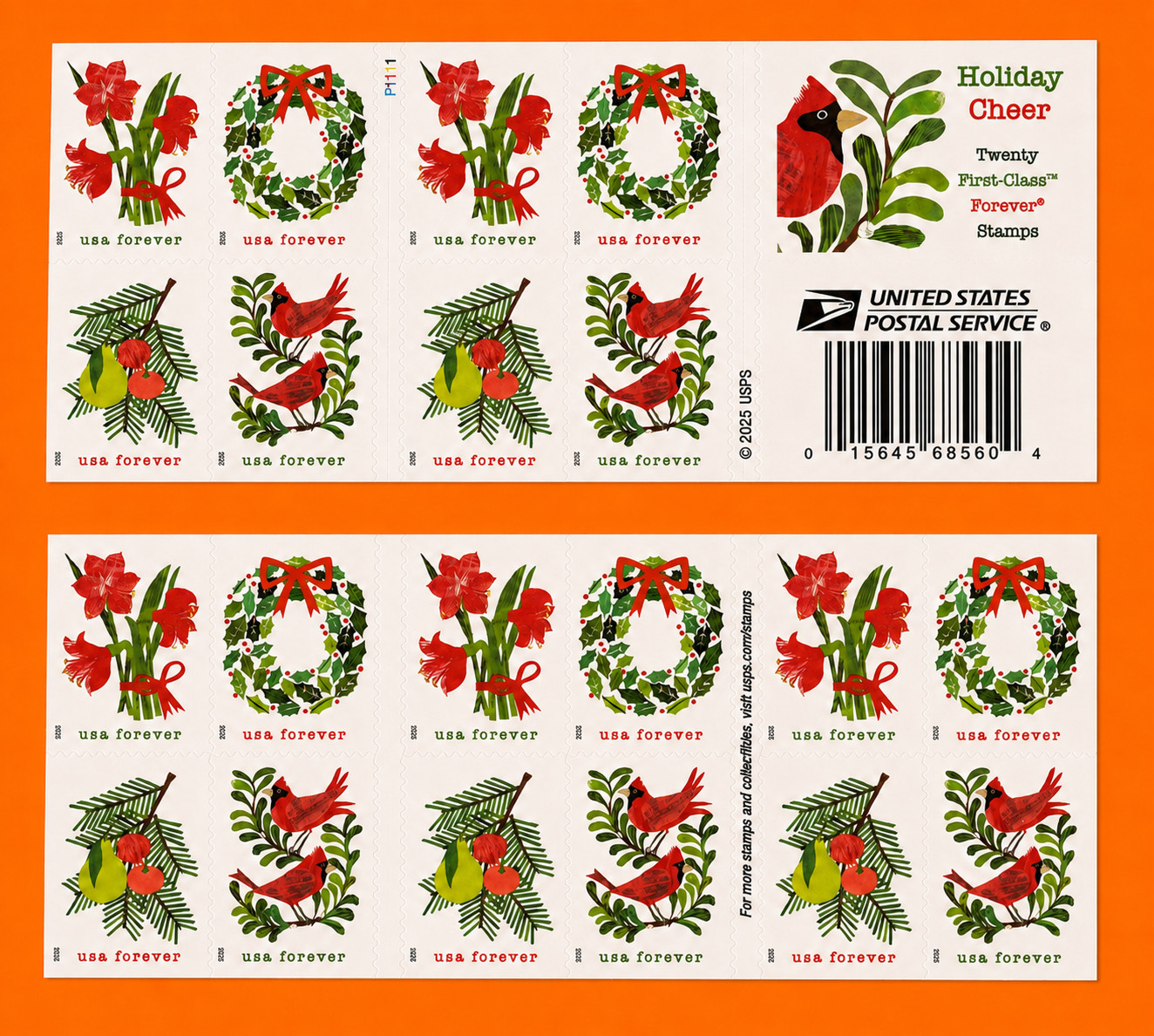 USPS Holiday Cheer 5 Booklets of 20 (total 100pcs) - MNH (6036b) Forever Stamps