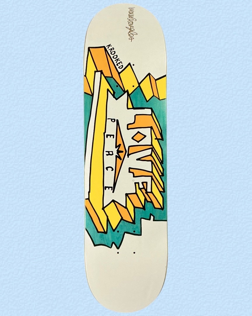 RARE SIGNED Mark Gonzales Krooked Skateboard Deck Peace Love Gonz Teal 43/50