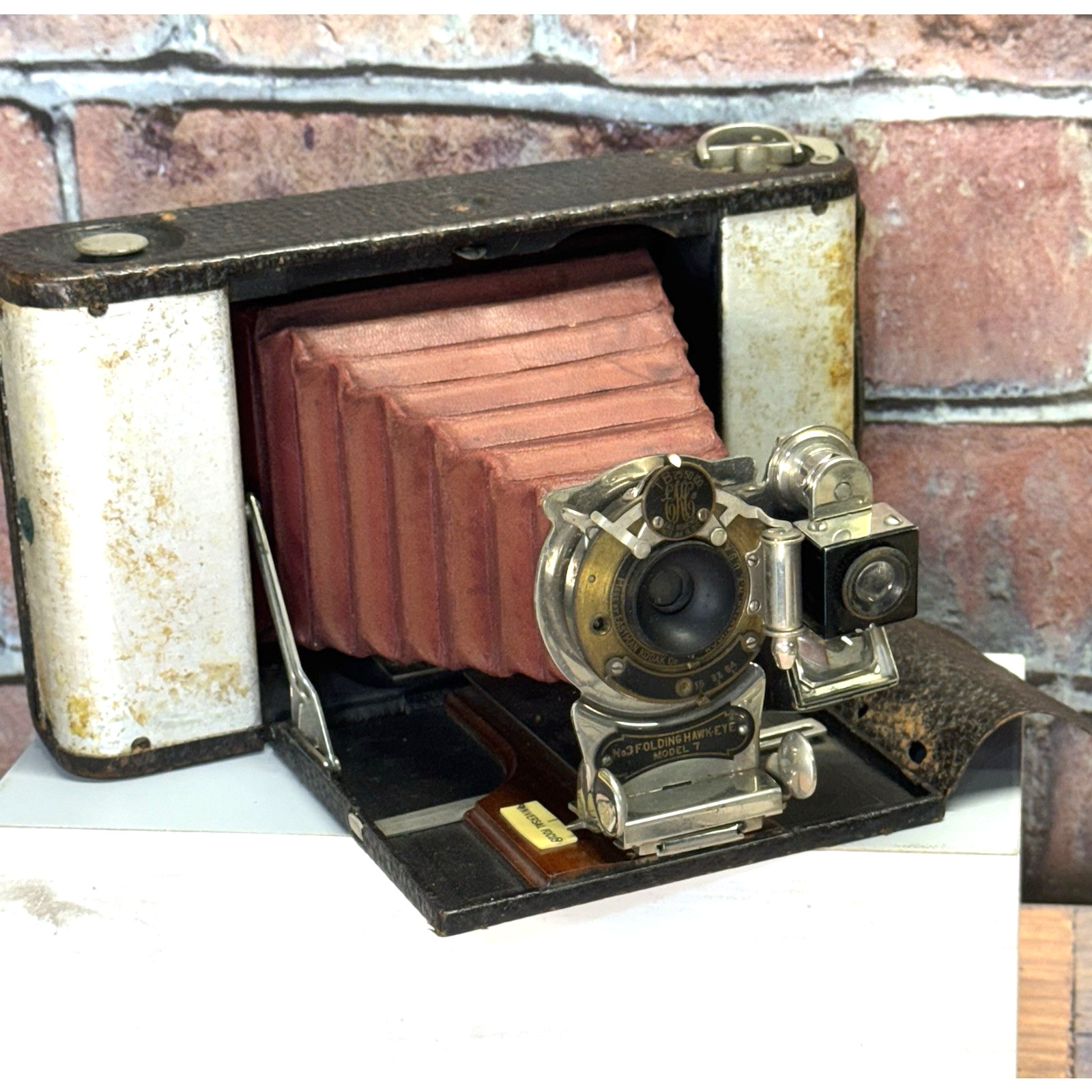 Antique 1910 Kodak #3 Folding Hawkeye Model 7 wood Camera red bellows Blair