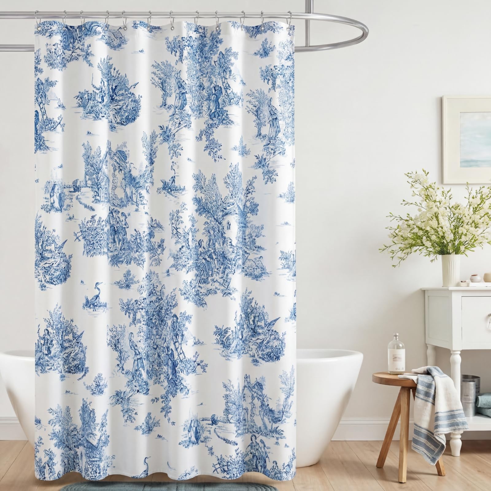 Vintage French Frog Toile Shower Curtain Blue 72x72 Inch