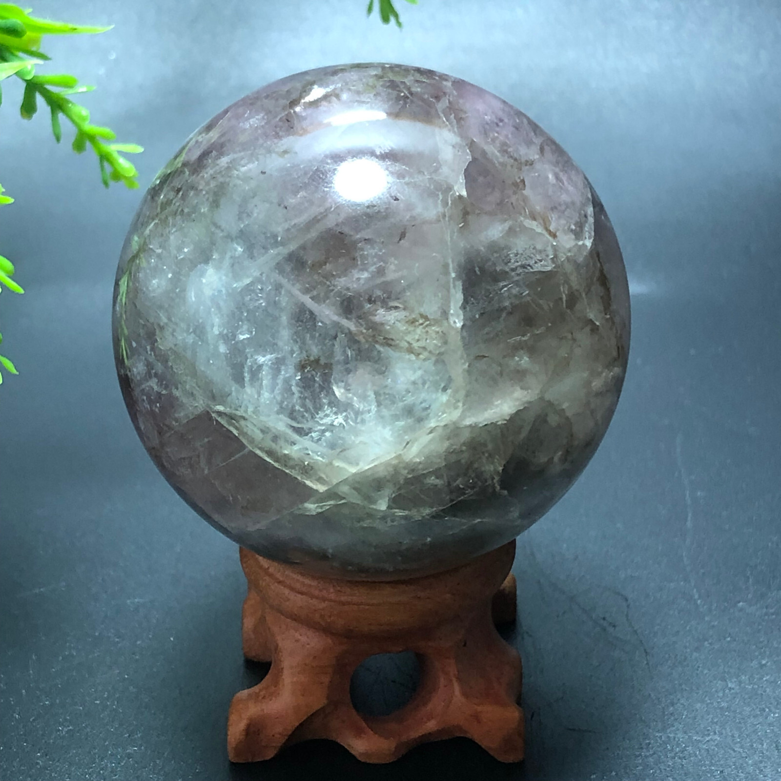 345g Natural fluorite ball quartz crystal Sphere Reiki energy healing-AD26