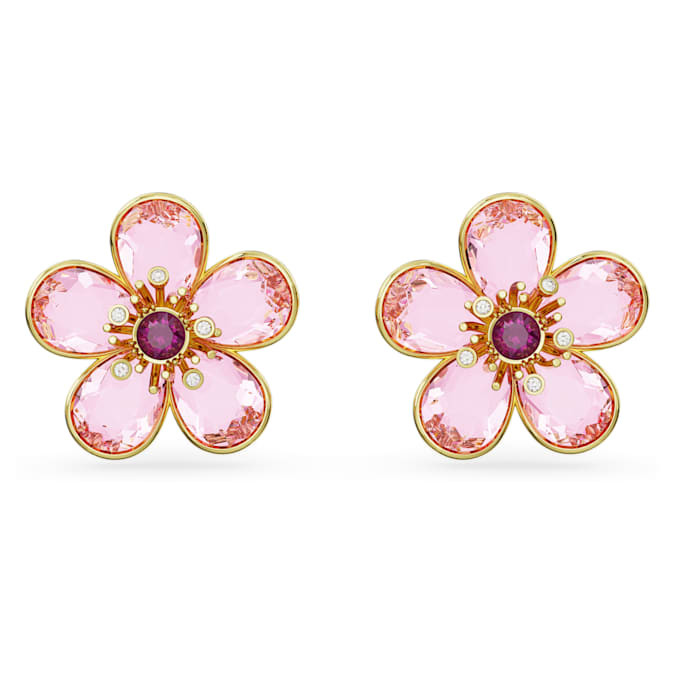 Swarovski Idyllia Earrings Flower, Pink Color, Gold Finish