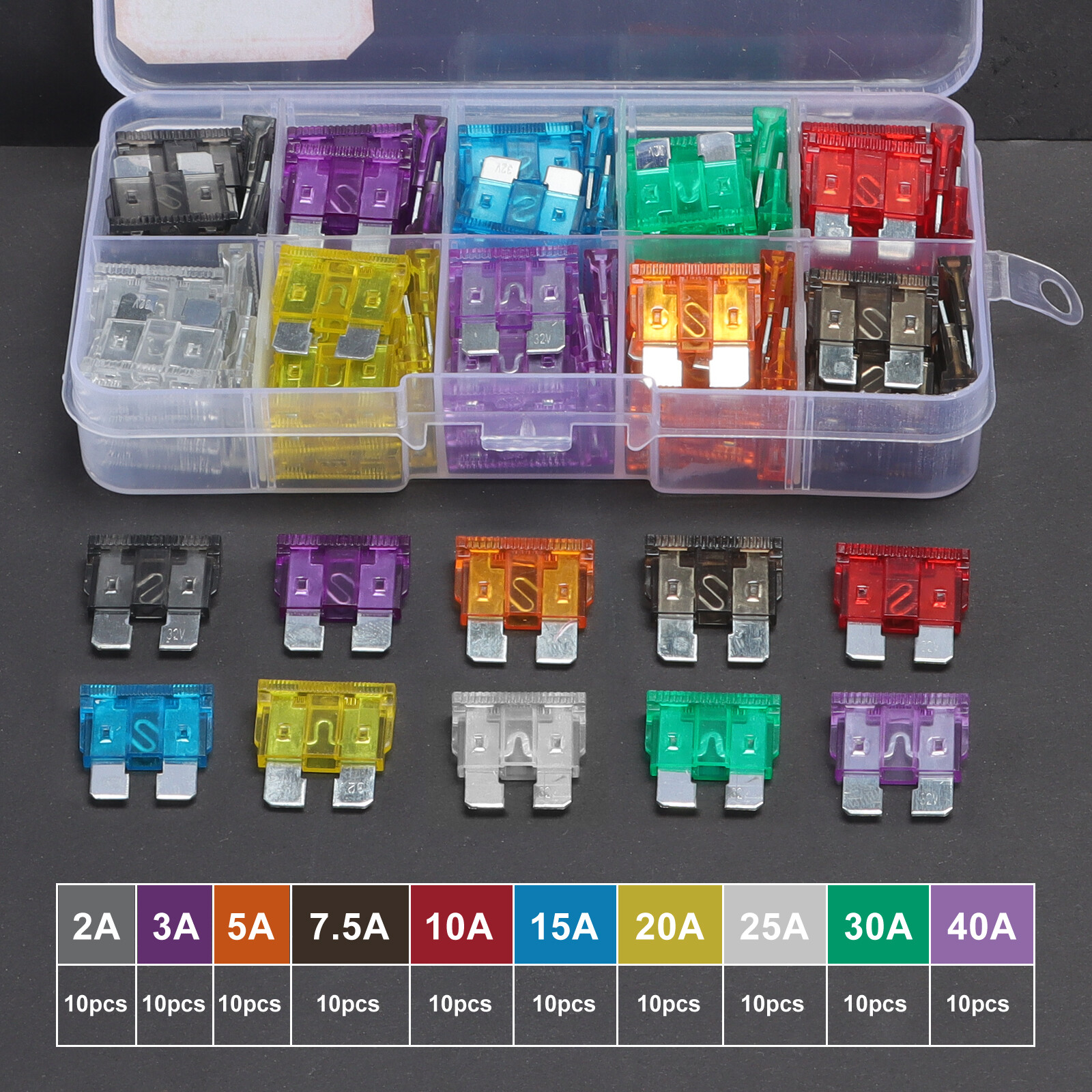 100x Car Automotive Medium Standard Fuses Auto Blade Fuse Assortment Kit APM
