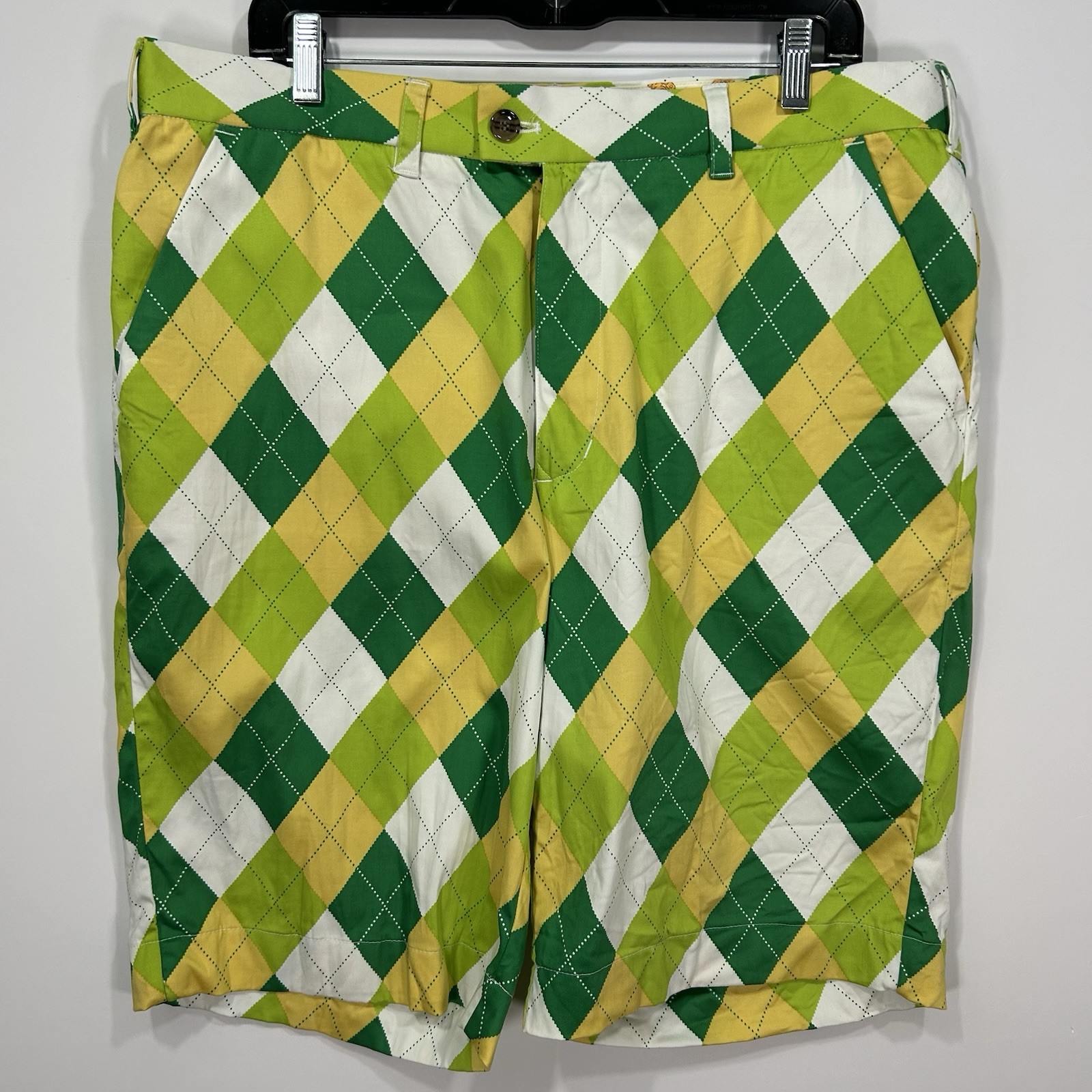 Loud Mouth Men’s 36W x 11LGolf Shorts Green & Yellow Argyle