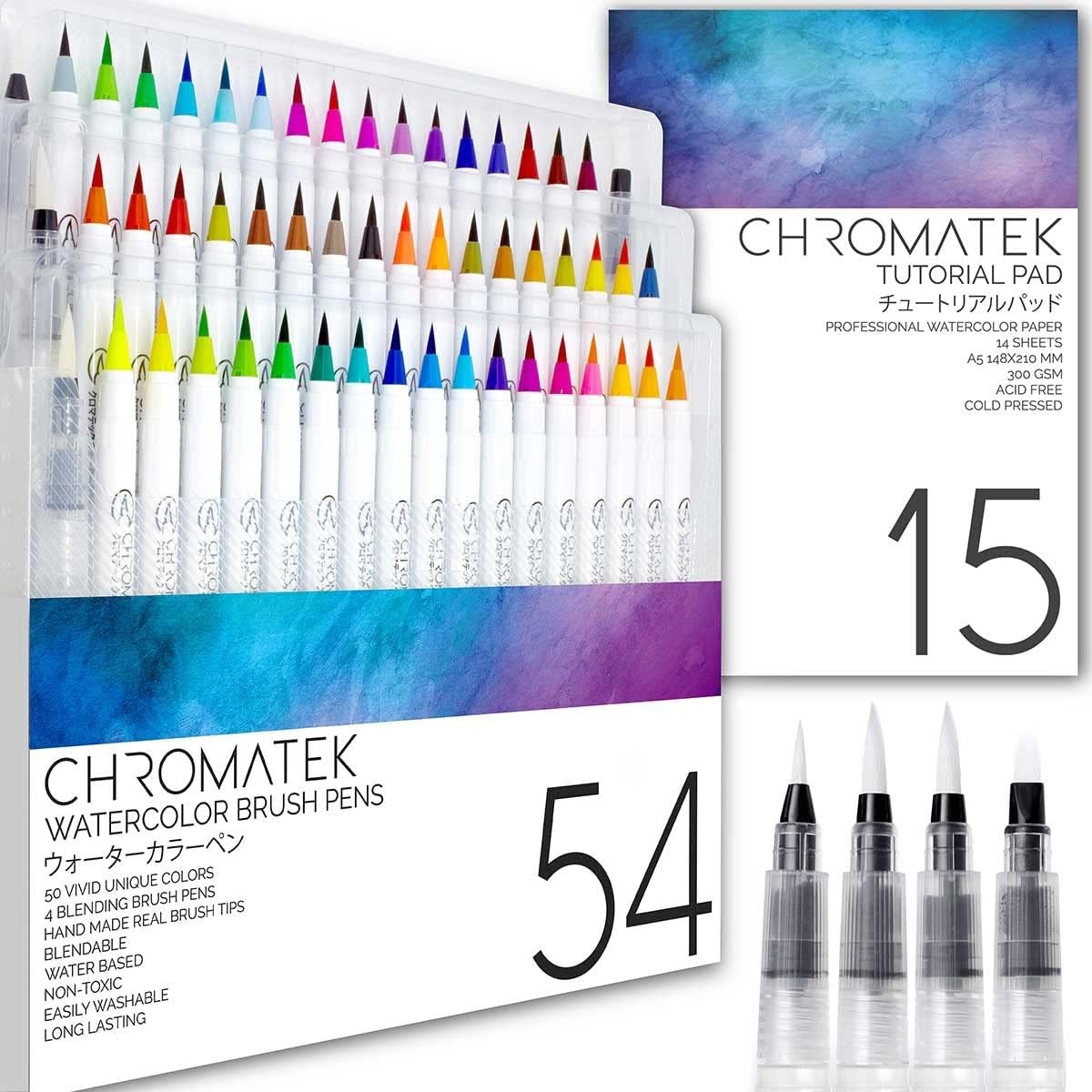 CHROMATEK 54 Watercolor Pens Set 1 Count (Pack of 54), 54 CHROMATEK 54 Watercolor Pens Set 1 Count (Pack of 54), 54