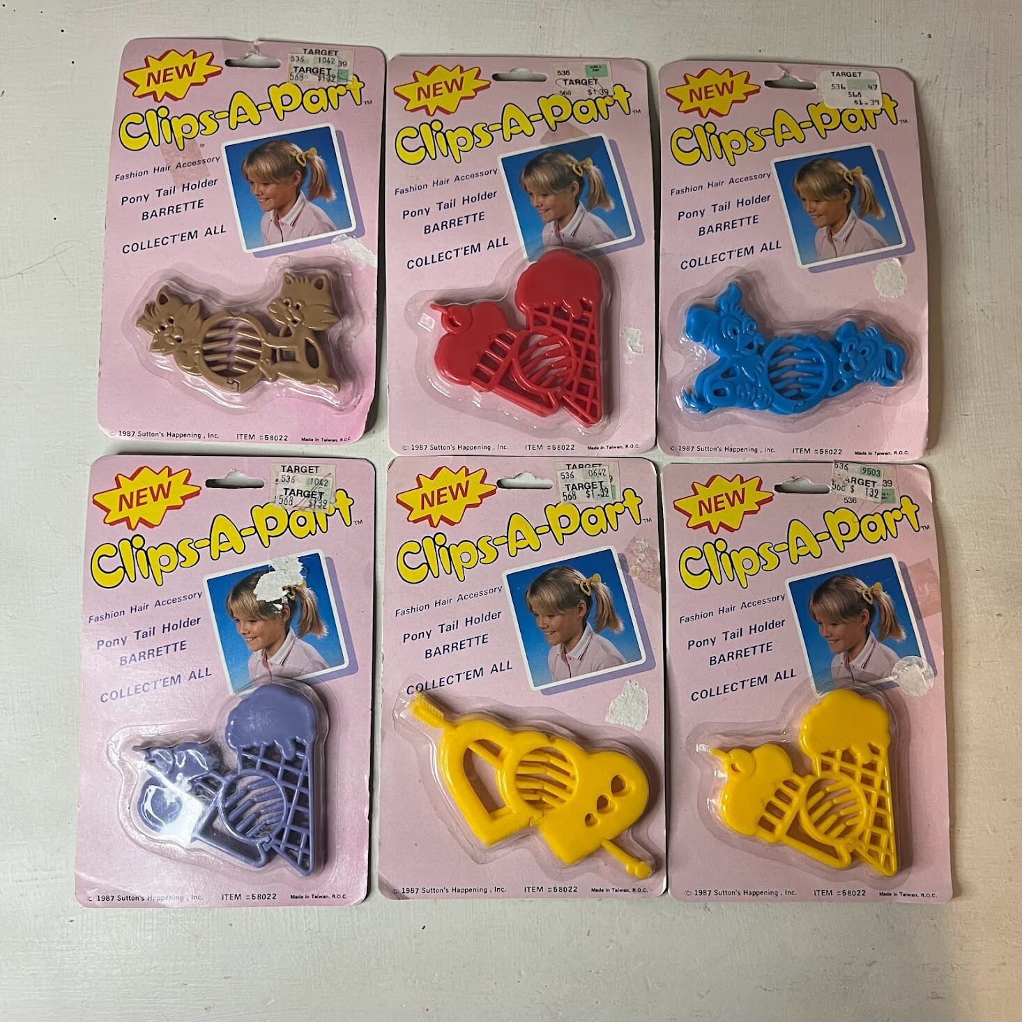 New VTG 80s Clips-A-Part Girls Plastic Hair Clips Cute Puppy Ice Cream 1987 NOS New VTG 80s Clips-A-Part Girls Plastic Hair Clips Cute Puppy Ice Cream 1987 NOS