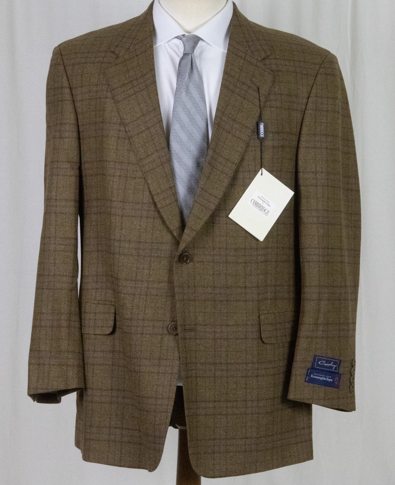 NWT COPPLEY Ermenegildo Zegna Light Brown Windowpane Plaid Sport Coat Trim 44 R