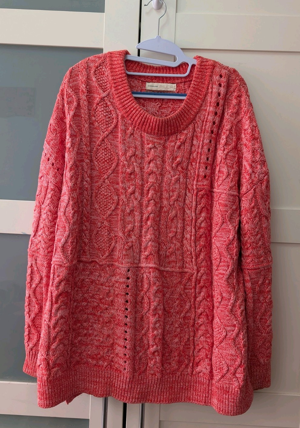Anthropologie Pilcro Jasmine Cable-Knit Tunic Sweater Pink Size L