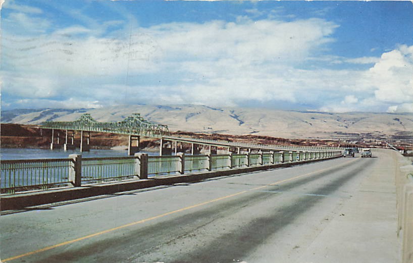Postcard OR: Dalles Interstate Bridge, Columbia River, Oregon 1956