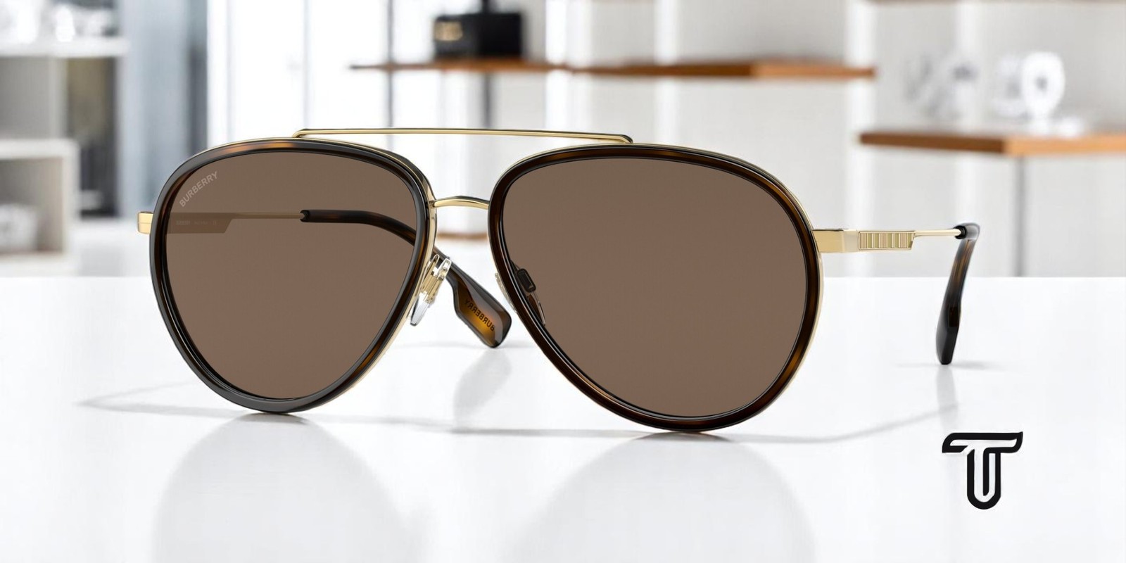 BURBERRY Oliver BE3125 101773 Gold Dark Brown 59 mm Men\'s Sunglasses