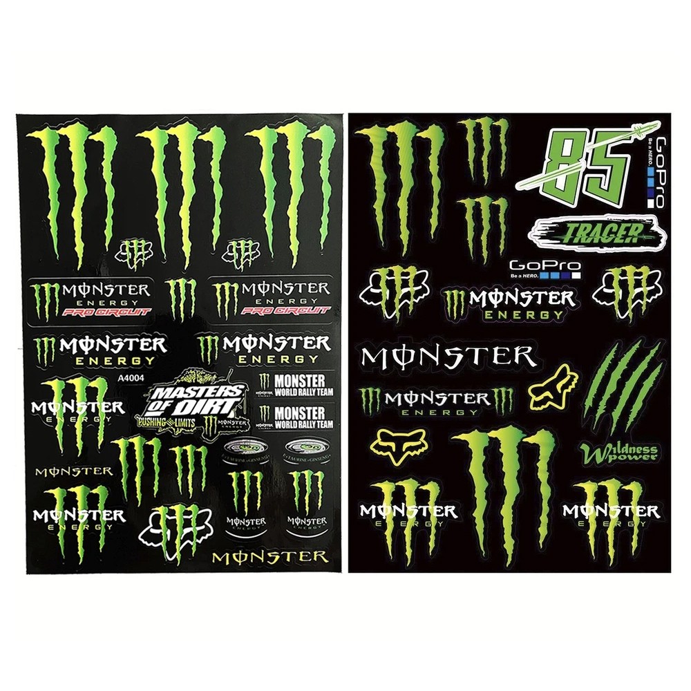 2 Whole Sheets Monster Energy Motorbike Cars Helmet Decals Bike Stickers DIY