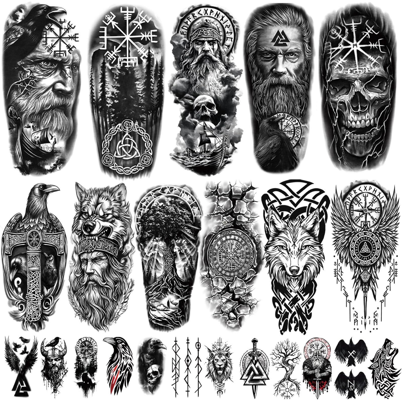 77 Sheets Viking Temporary Tattoo for Women Men, Half Arm Nordic Celtic Lion 77 Sheets Viking Temporary Tattoo for Women Men, Half Arm Nordic Celtic Lion