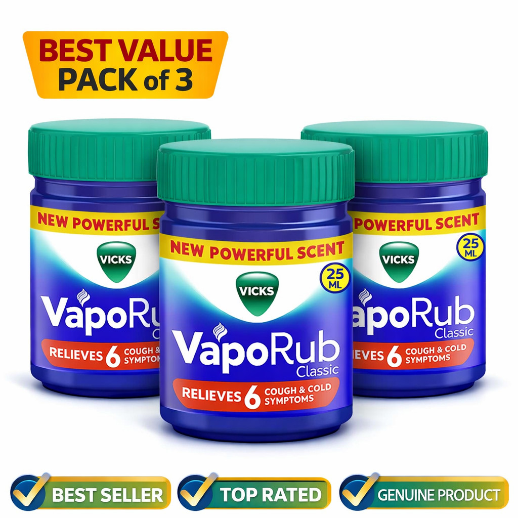 Vicks VapoRub Classic Ointment 25ml Pack of 3 | Cold & Cough Relief Balm