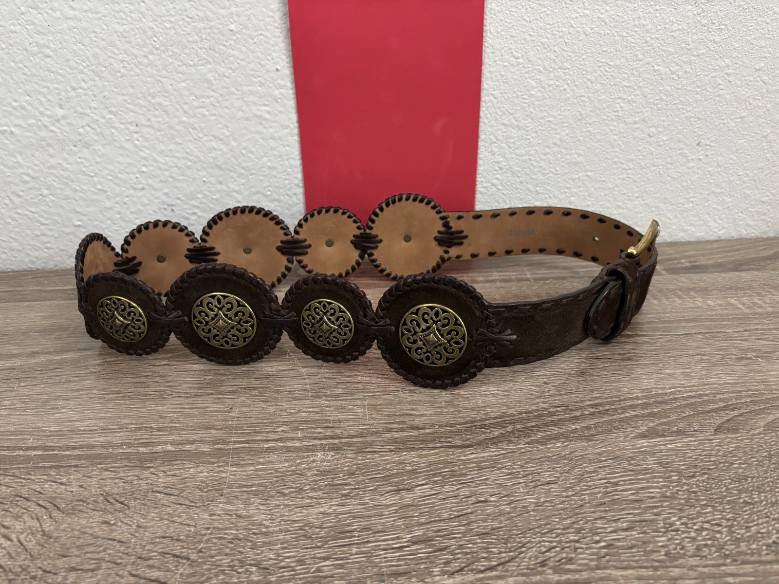 Vintage Brighton Women\'s SunFlower Concho Belt Brown Silver Leather 34” Western
