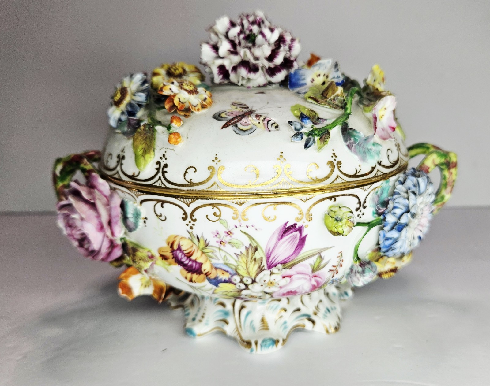 Antique Coalport Coalbrookdale Porcelain Vase Applied Flowers Turquoise c.1835