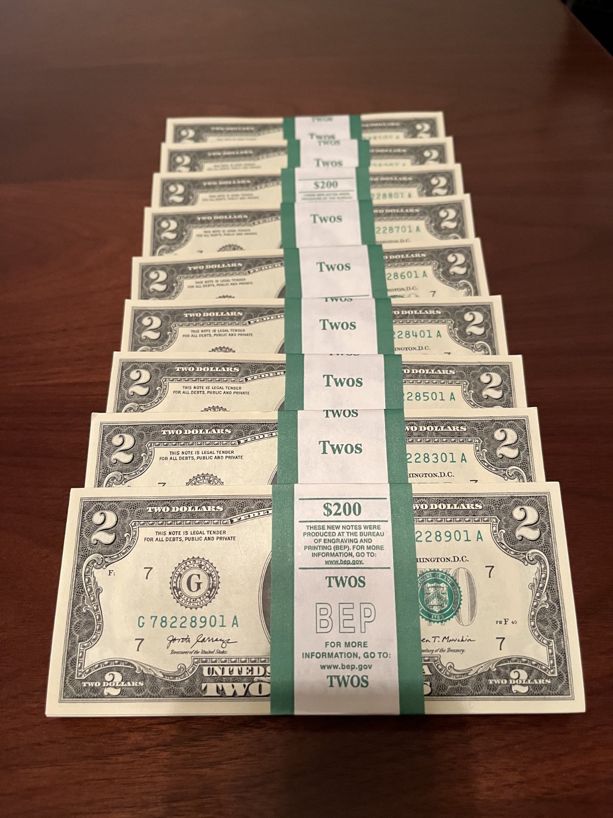 Pack of (20) NEW $2 Bills Uncirculated Consecutive Serial# Two Dollar CRISP