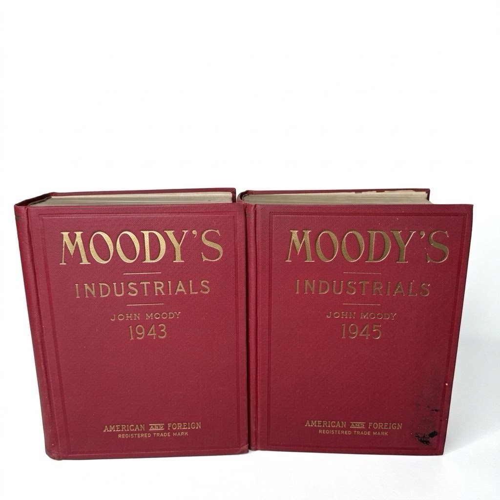 Vintage 1943 1945 Moodys Industrials 2 Vol Set American & Foreign Hardcover