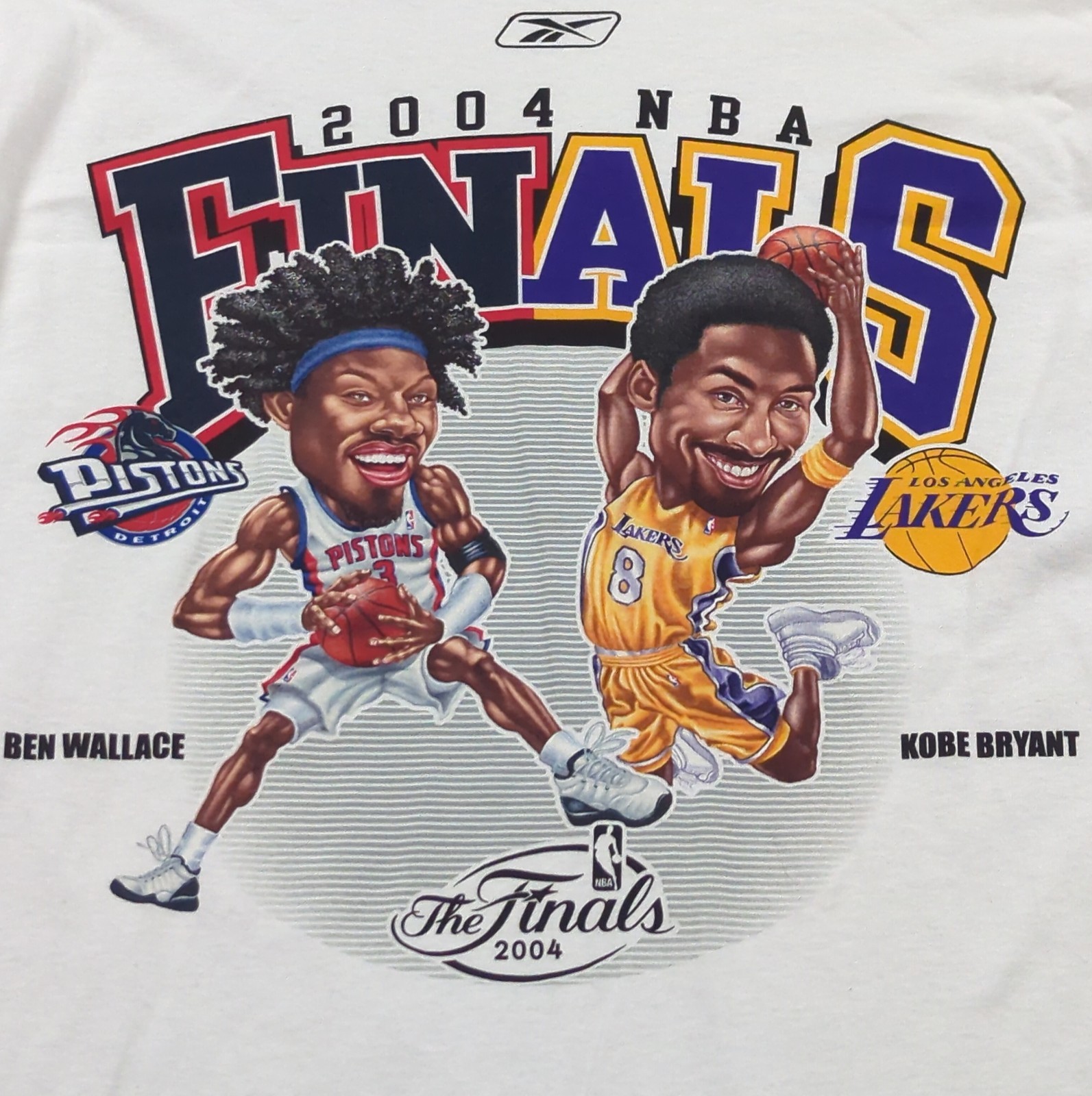 Vintage 2004 NBA Finals Shirt XL Kobe Bryant Ben Wallace Caricature Lakers 