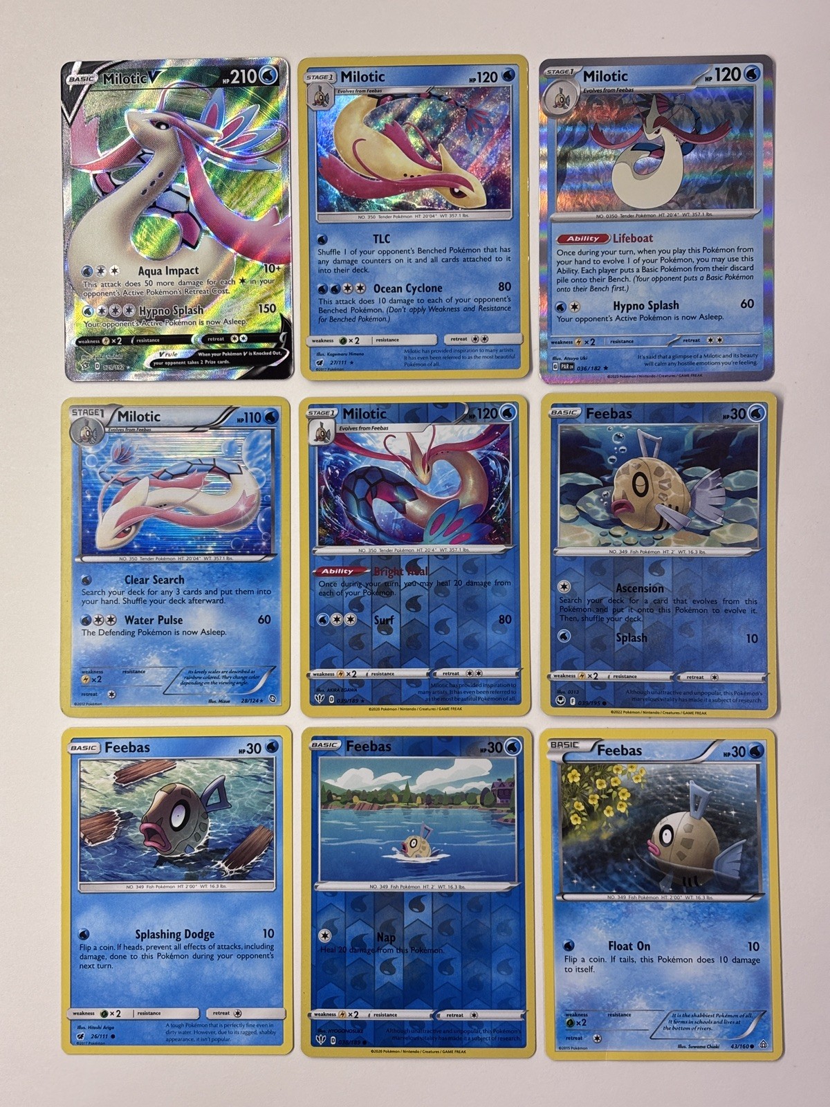 x9 Milotic & Feebas Lot Holo Reverse Pokémon Card - Rebel Clash, Dragons Exalted