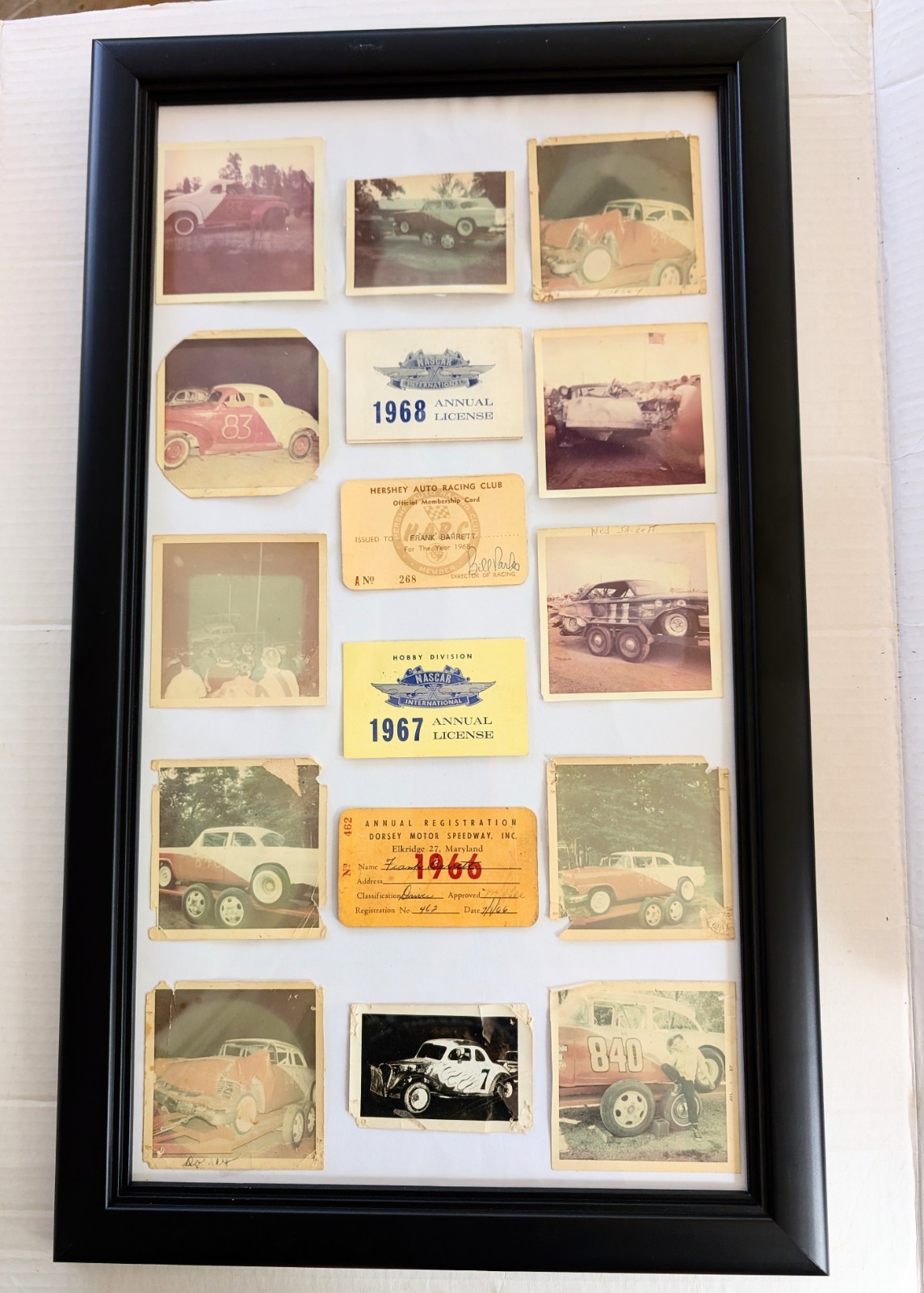 Vintage NASCAR  Annual License Race Used Rare 1966 67 68  Framed with photos 