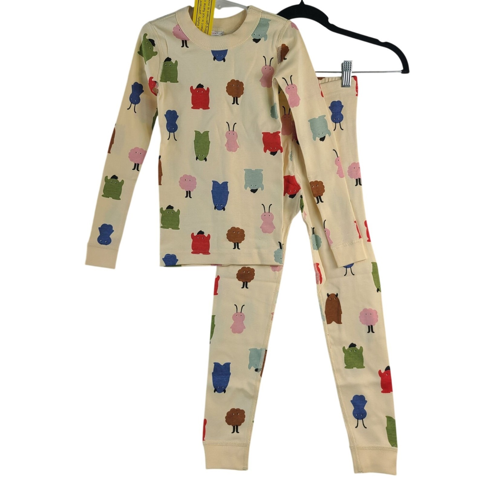 NWT Hanna Andersson Kids Organic Cotton Pajama Set Beige Monster Print Sz 6-7