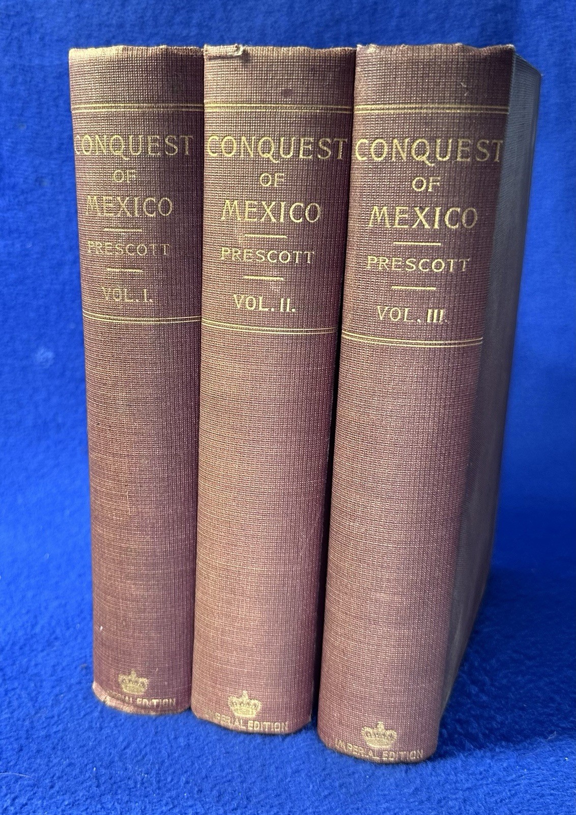 Antique CONQUEST OF MEXICO, 3 Vols., Wm. Prescott / (H/C, Hooper, Clarke: 1890)