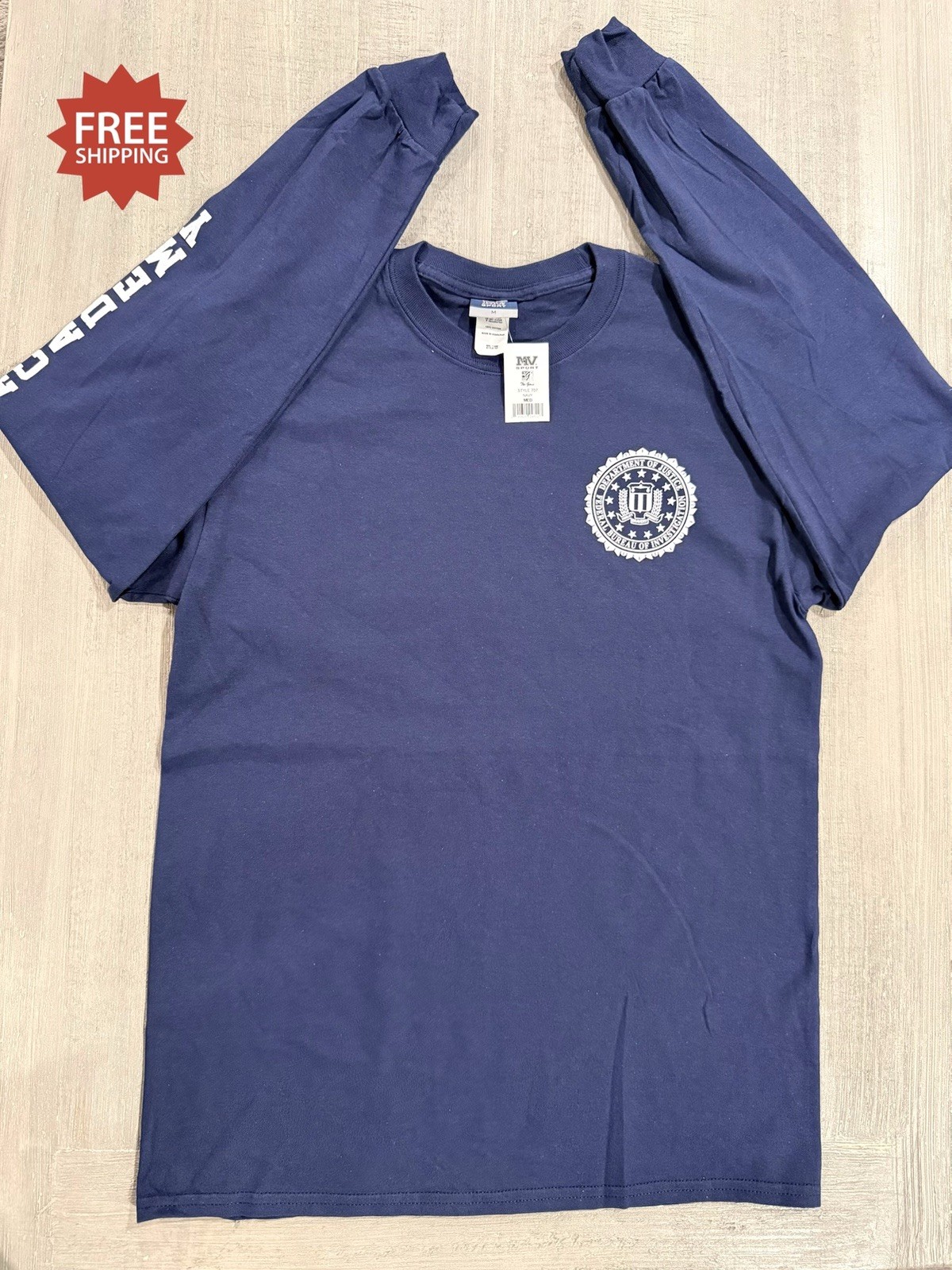 “FBI ACADEMY QUANTICO” Navy Blue Long Sleeve T-Shirt - Size M - New With Tags
