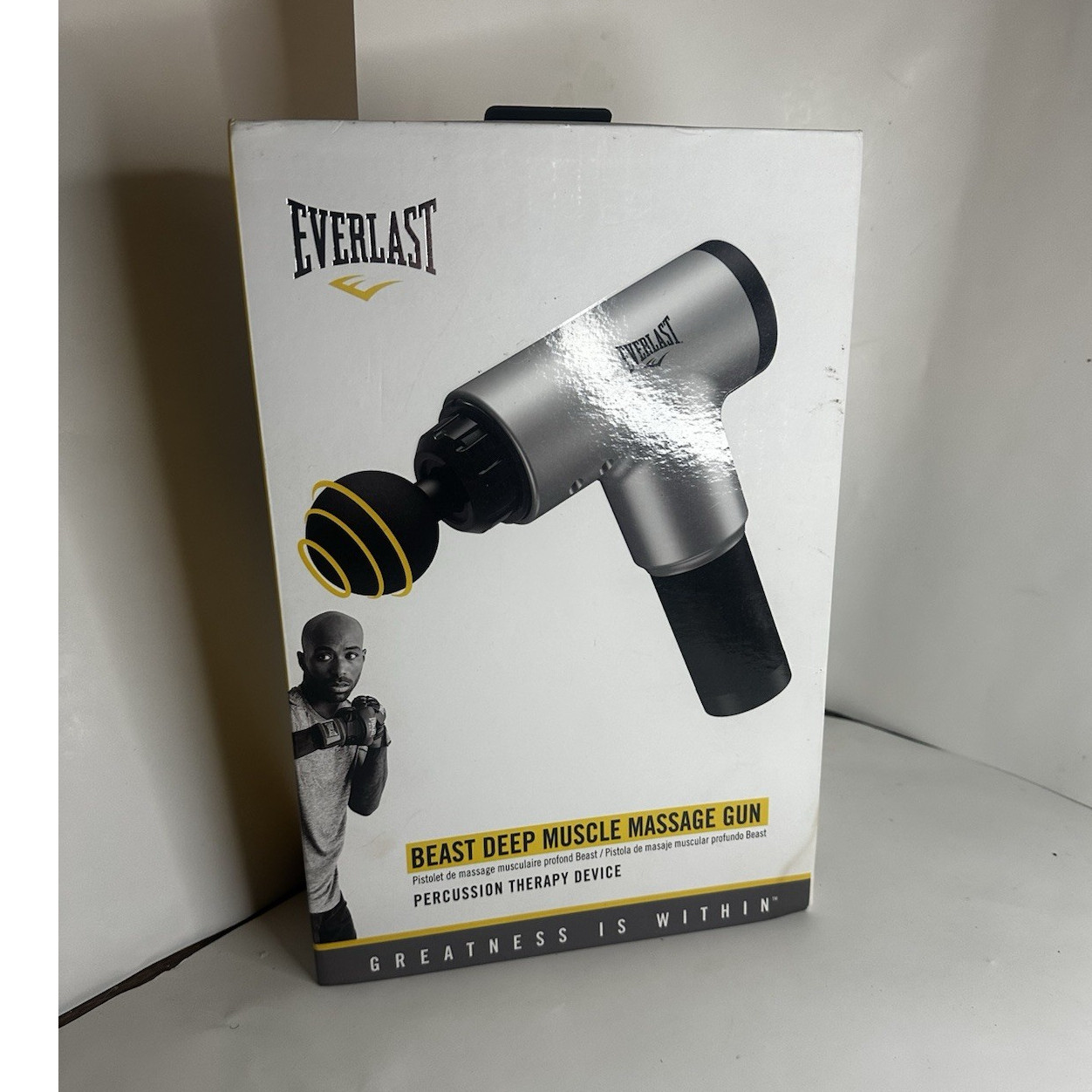 Everlast Beast Deep Muscle Massage Gun Percussion Cordless Silver 4 Heads