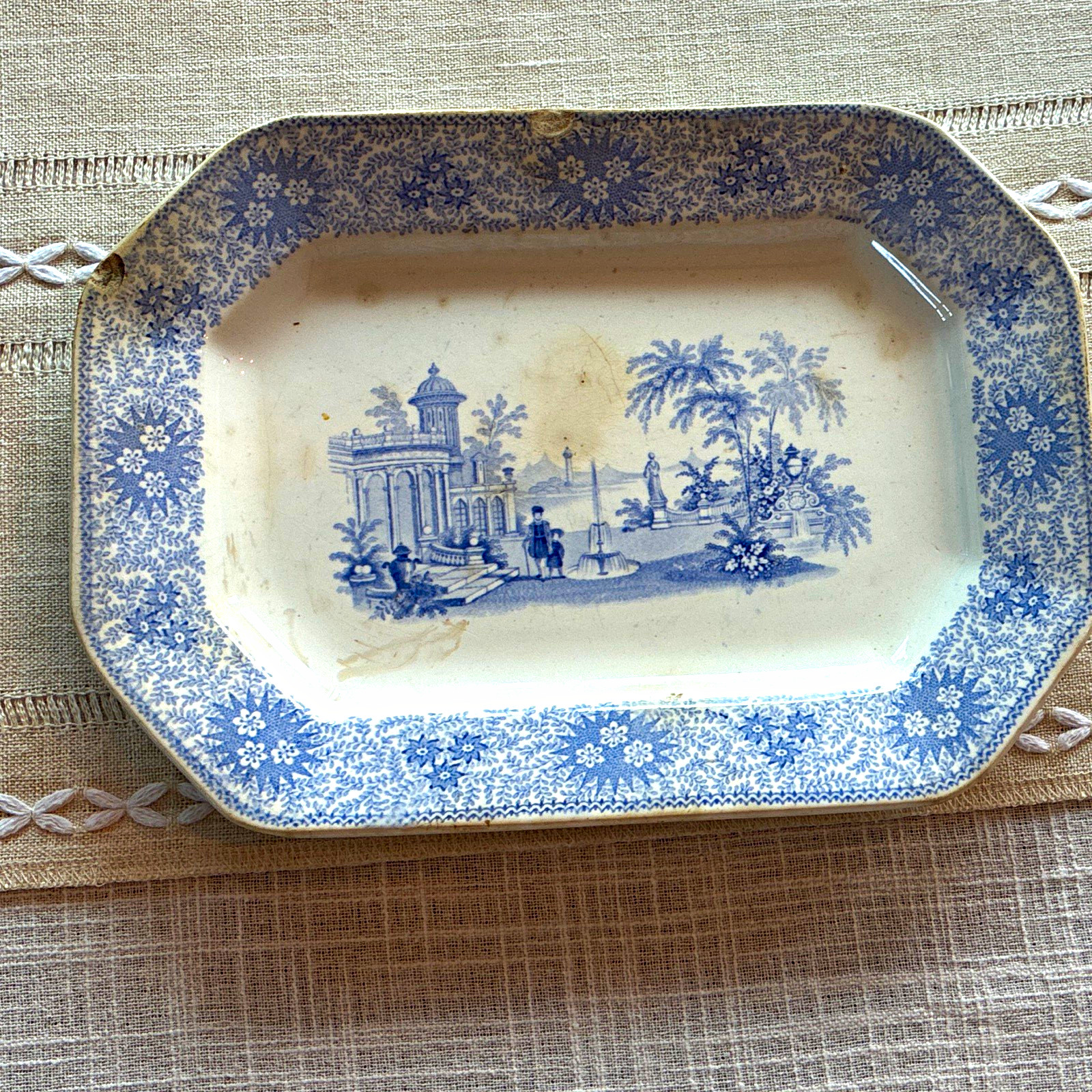 Antique Adams Staffordshire Blue Transferware Small Platter Octagonal Persia