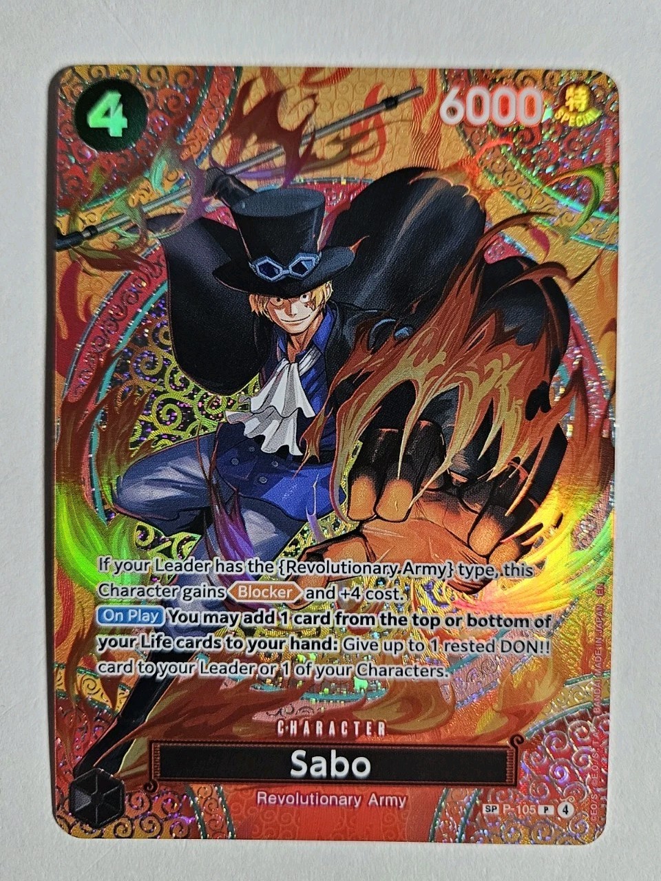 One Piece - Sabo - SP P-105 - Alt Art - NM Foil OP15 Adventure On Kami’s Island