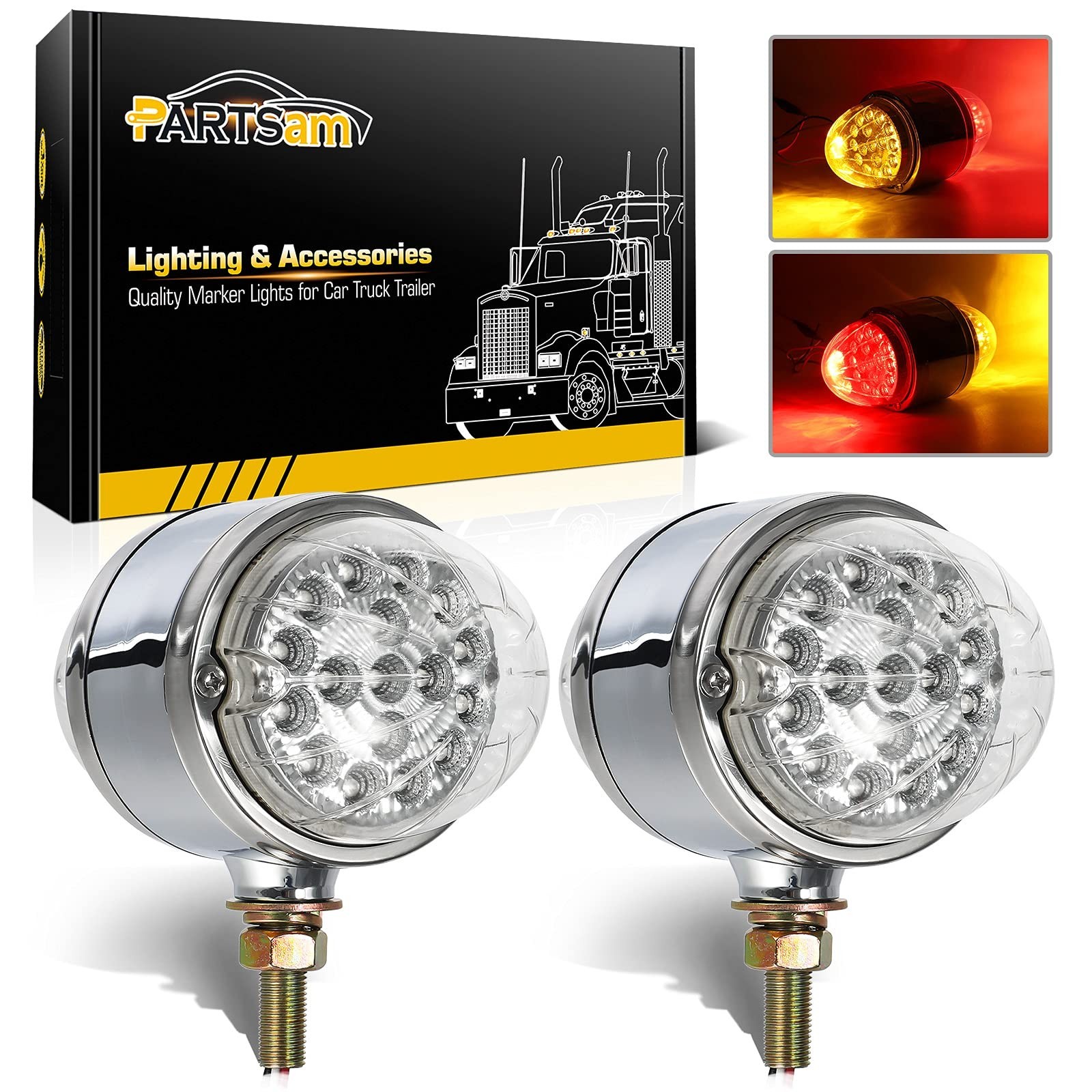 2Pcs Amber Red 17 LED Dual Revolution Watermelon Lights - DOT Approved Pedestal