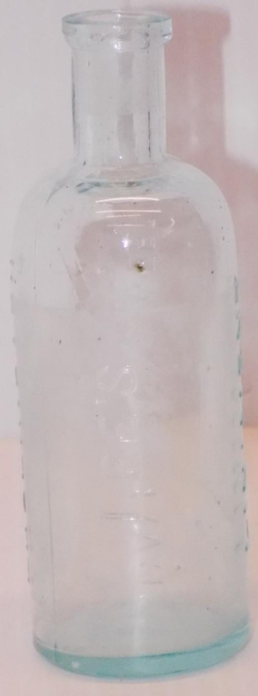 Antique Aqua Glass Embossed Lee\'s Liniment Medicine apothecary Bottle 1880-1900