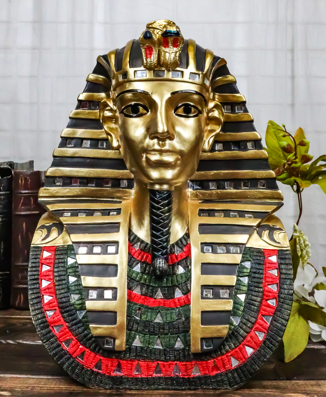 LARGE EGYPTIAN PHARAOH KING TUT GOLDEN BUST MASK STATUE TUTANKHAMUN FIGURINE
